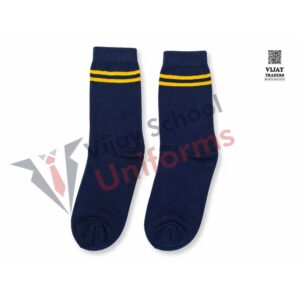 Navy Blue School Uniform Socks with Yellow Stripes
