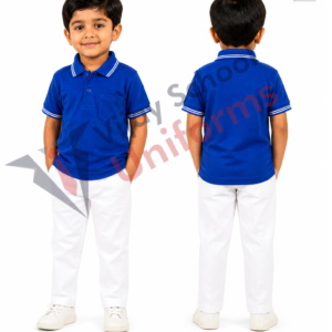 Royal Blue Polo School Uniform T-Shirt with White Stripe Collar