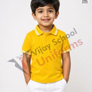 Yellow Polo School Uniform T-Shirt with White Stripe Collar