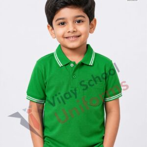 Green Polo School Uniform T-Shirt with White Stripe Collar